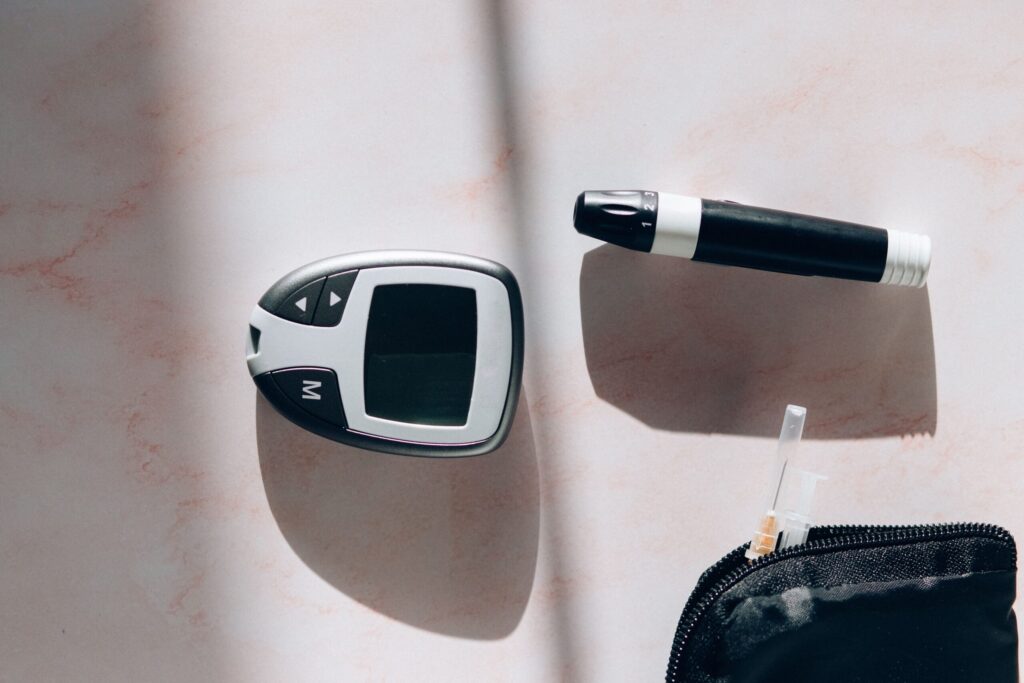 Bundled CGM sensors, test strips, and diabetic supplies prepared for resale shipment